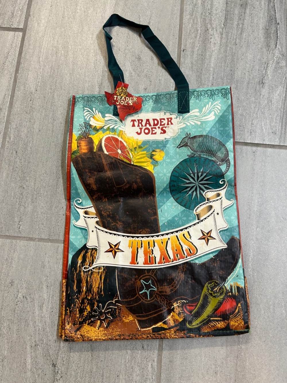Trader Joe's Texas Reusable Tote Bag - Teal & Brown